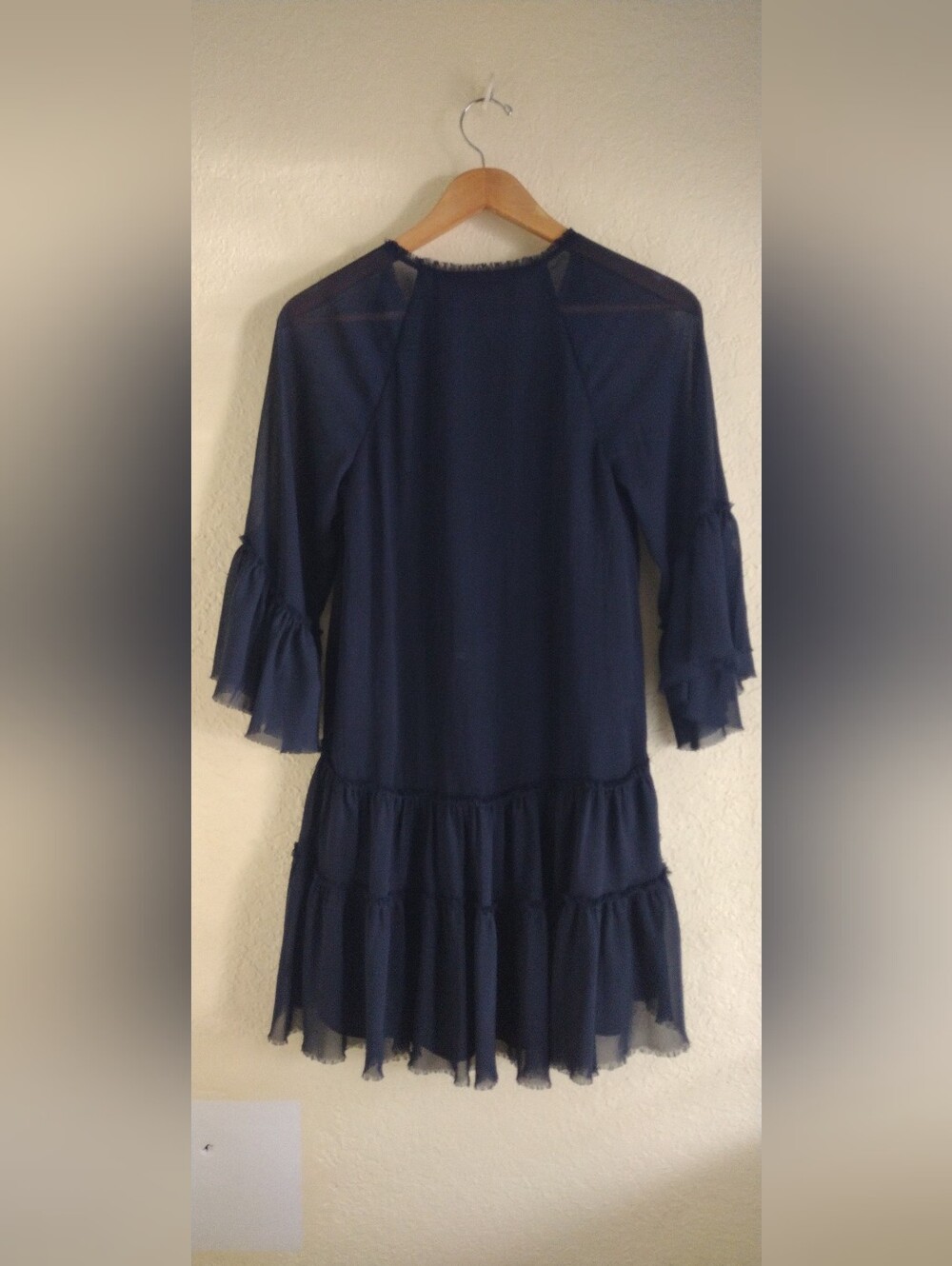 Alice + Olivia Navy Blue Tiered Ruffle Mini Dress Boho Western Chic - Picture 7 of 7